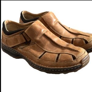 Timberland Tan Leather Fisherman Slip-On with Hook-and-Loop Strap 10M Men's